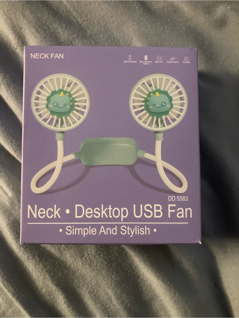 Portable Neck USB Fan with Cute Green Dino Fans